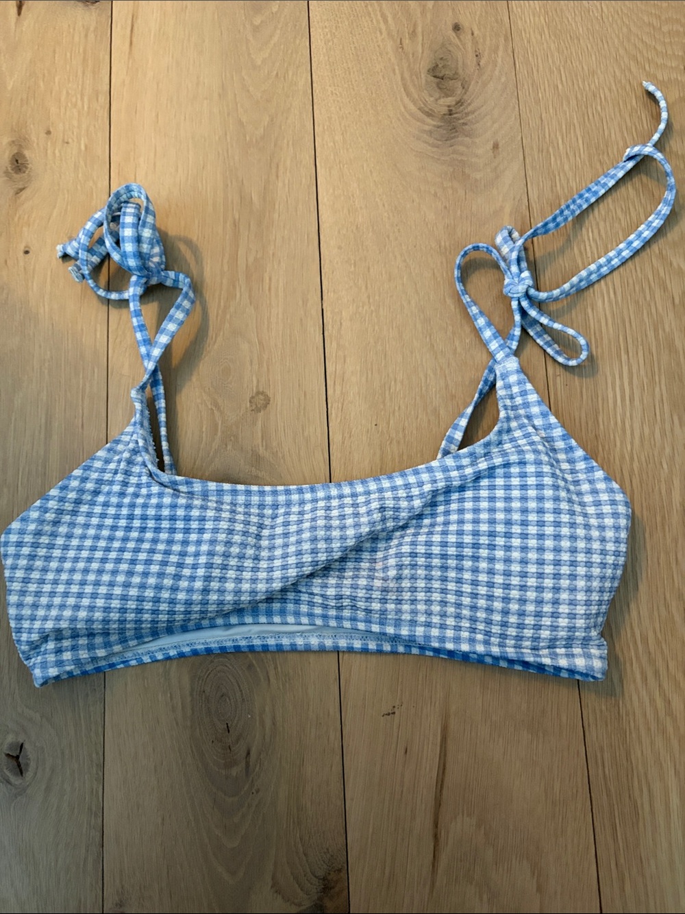 Aeropostale Blue Gingham Tie-Shoulder Bikini Top